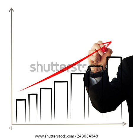Business and advertisement concept. Close up of businessman drawing a graphic