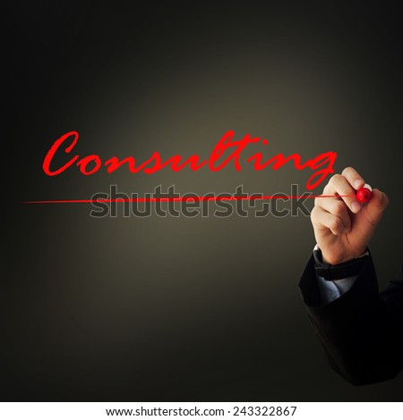 Business and advertisement concept. Close up of businessman writing \