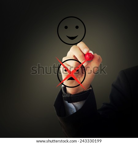 Business and advertisement concept. Close up of businessman tracing unhappy face