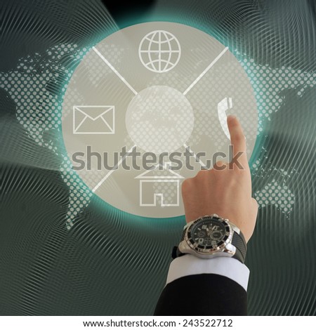 Business man hand pressing high tech buttons