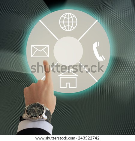Business man hand pressing high tech buttons