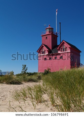 Big Red Lighthouse on the beach in Holland Michigan