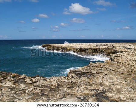 View of surrounding area around Devils Bridge at Indian Town Point National Park on Antigua Barbuda in the Caribbean Lesser Antilles West Indies.