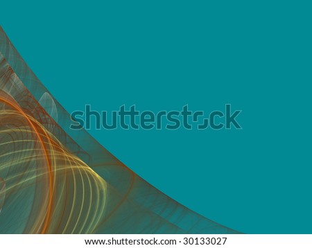 Teal background copy space with a corner design of transparent rolling layers.