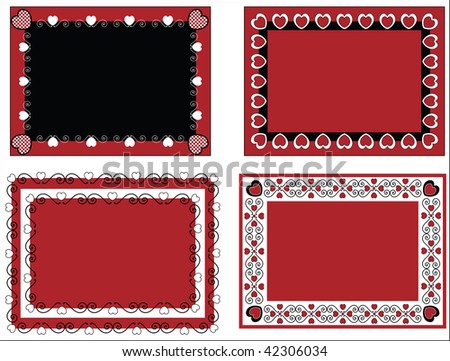 stock photo : Four red, black and white Valentine borders, frames or tags 