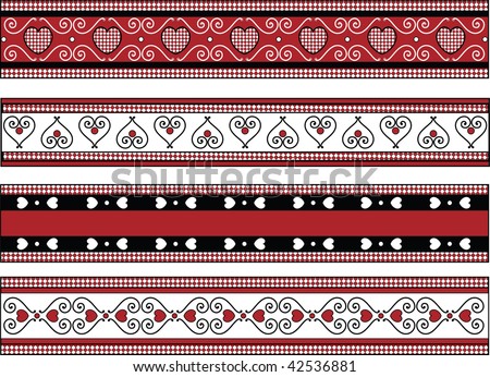 stock photo : Red, black and white Valentine borders with gingham trim.