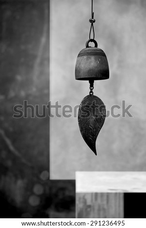 The old bell in the temple. black and white image