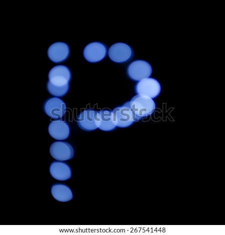 letter of Christmas lights on a dark background, the letter P, \