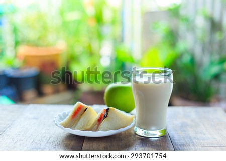 Glass of milk ,breakfast On a wooden table