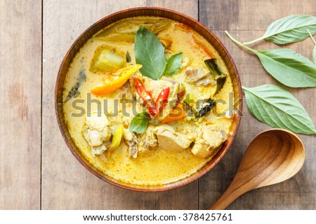 green curry chicken,thai food,Top view