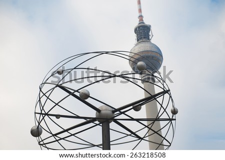 DECEMBER, 2014 - BERLIN, GERMANY: View on Berlin TV Tower from the street