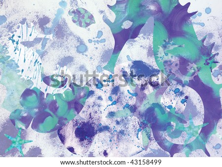 Abstract marine background with fish, stars and seahorses (I own the copyright of this artwork)