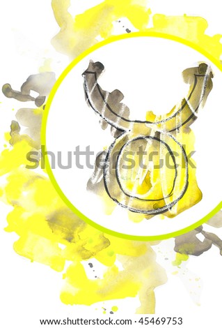 Taurus sign against bright watercolor background