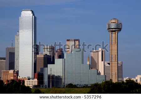 A section of buildings in the Dallas Texas Skyline.