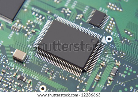 A shot of a new computer mother board.  This image is a nice background image for print material related to computer technology.