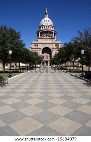 The Texas State Capitol Building entrance from downtown Austin.