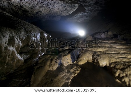dark cave and light on formations