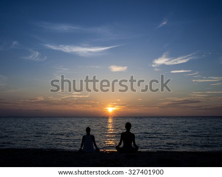 Koh Phangan, Thailand - October 10,  2015 Sunset at Mae Haad Beach for life and peace