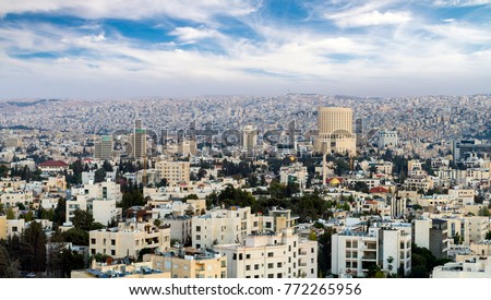 Aerial view of Amman city the capital of jordan - Landscape view of Amman mountains with modern buildings