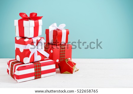 Gift boxes and present for christmas on wood table