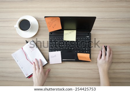 woman hands and equipment for e-business