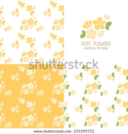 Set of Seamless Patterns with Cute Flowers, yellow flowers, vector illustration