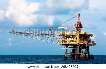 Production platform in offshore oil and gas industry. The platform with blue sky