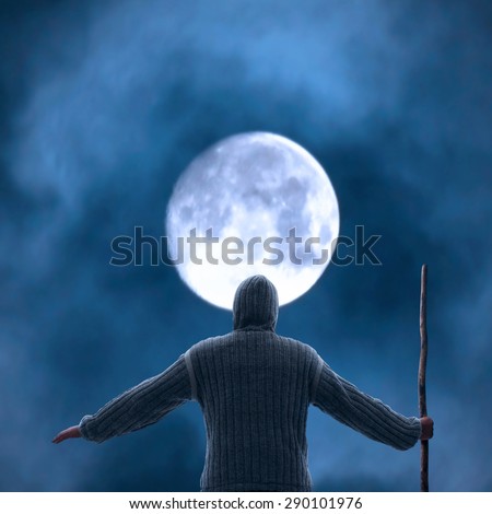 Enlighted Man looking at the moon