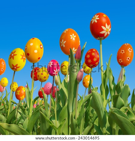 Happy easter, funny tulips, composing