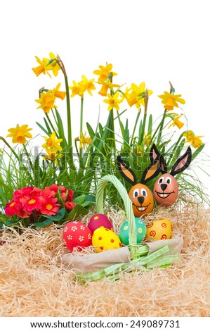 Funny Easter bunny, Easter bunnies in flower arrangement