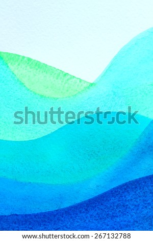 Abstract watercolor painting. Art Nouveau stained glass waves. Bright blue wavy pattern. Backgrounds & textures shop.