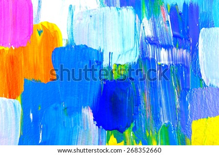 Abstract acrylic painting. Colorful multicultural city. Blue houses. Art Background. Backgrounds & textures shop.