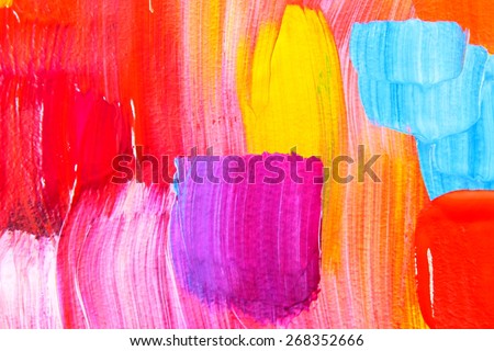 Abstract acrylic painting. Colorful multicultural city. Red, purple and yellow houses. Art background. Backgrounds & textures shop.
