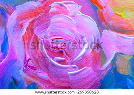 Abstract acrylic painting - flowers on the black background. A blue rose. Backgrounds & textures shop.