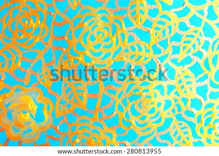 Abstract floral painting golden roses. Backgrounds & textures shop.