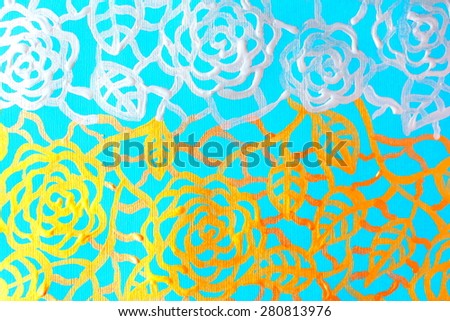 Abstract floral painting - golden and white roses. Backgrounds & textures shop.