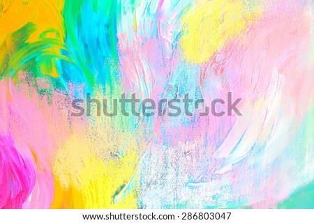 Abstract acrylic painting with crayons. Pink, yellow and blue. Backgrounds & textures shop.