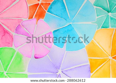 Abstract watercolor. Colorful umbrellas. Backgrounds & textures shop.