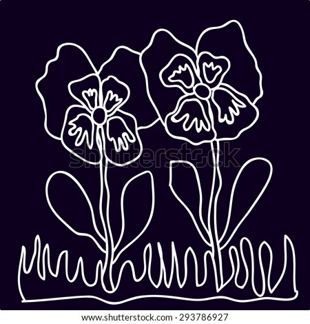 Abstract floral vector pattern. Pansies flowers. White on black. Backgrounds & textures shop.