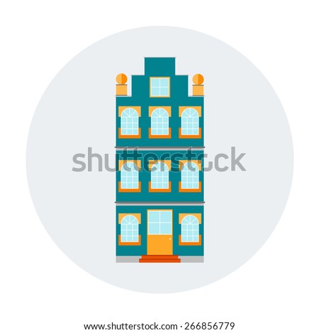 Building house vector icon. City urban architecture for business, home, office, appartment. Town residential estate. Red, orange, yellow, blue, green colors. For flat design cityscape.