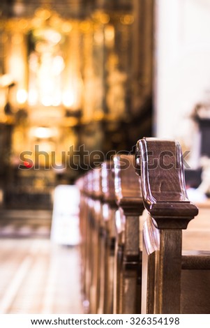 Church interior. Christian religion architecture. Religious catholic old cathedral inside. Christianity faith building indoor.
