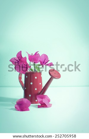 color flowers on table light blue background