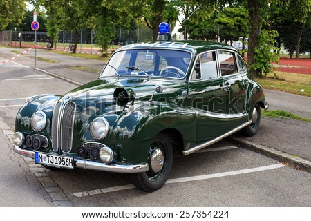 FRIEDBERG, GERMANY - JUNE 14, 2014: BMW 501 built 1961. Police car of Munich police department, used in a famous German TV Series \