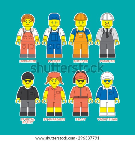 Flat set of people in different professions in constructor style. Convenient guide for children showing different profession.