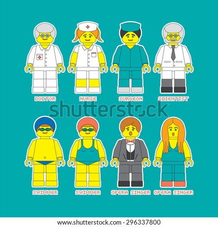 Flat set of people in different professions in constructor style. Convenient guide for children showing different professions.