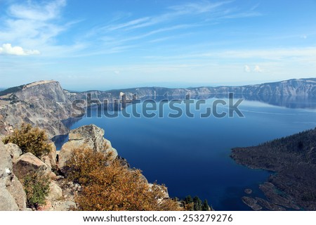 The cerulean blue water of Crater Lake in southern Oregon.