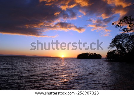 Sunset over Lake Nicaragua with a nearby island