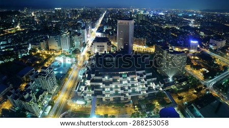 Panorama night scene of Taipei downtown ~\
A Blue, busy and Gloomy Night in Taipei ~ Aerial view of Taipei City in dusk
