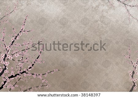 Ornamental cherry tree and chinese pattern filigree with place for text or image