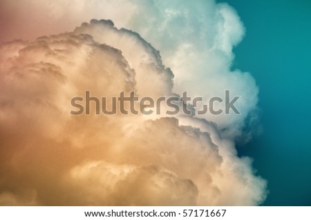 Colored cumulonimbus clouds for background, stormy weather covering sky